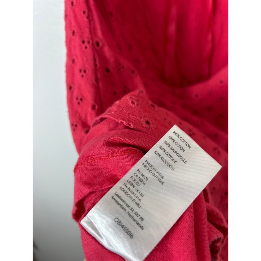 Free People Apricot Rose Mini Puff Sleeve Eyelet Dress Strawberry Spritz Small - Picture 6 of 9